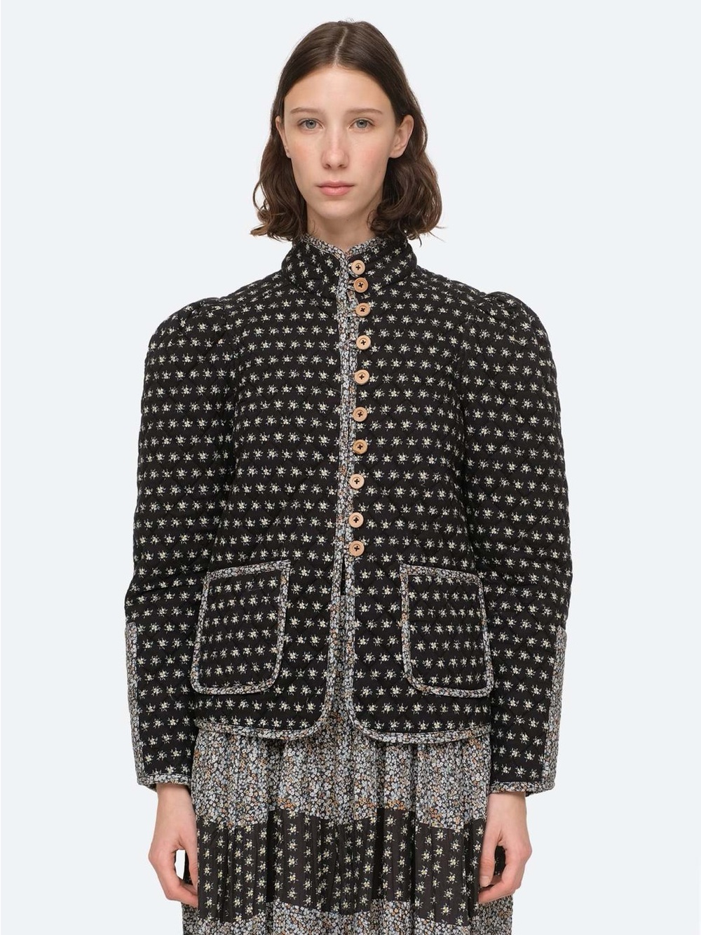 Sea New York Pascala Quilted Black Floral Jacket I size Medium